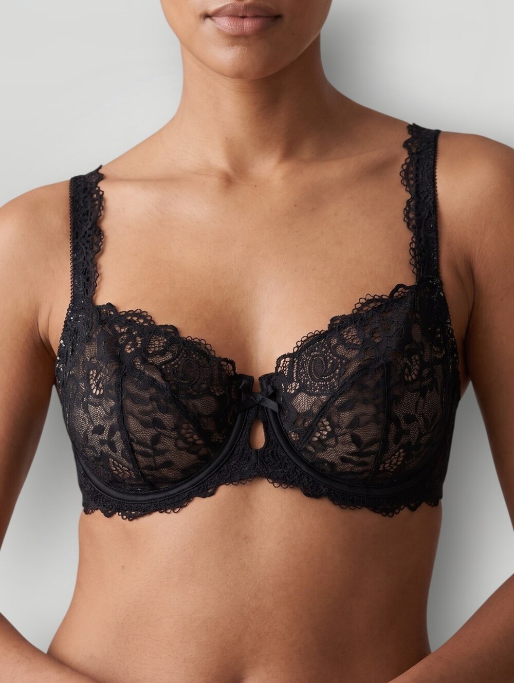 Victoria's Secret Black Lace Unlined Demi Bra Sheer Mesh 34DD Dark academia